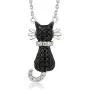 Gem Stone King 925 Sterling Silver Round Zirconia Sitting Black Cat Pendant Necklace On 18 Inch 925 Sterling Silver Chain