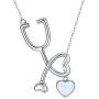 TRISHULA 925 Sterling Silver Stethoscope Pendant Opal Jewelry Nurse Themed Necklace for Women