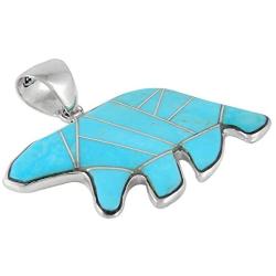 Bear Pendant Necklace 925 Sterling Silver Genuine Turquoise & Gemstones (24'' Length)