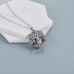 TOUPOP Cremation Jewelry s925 Sterling Silver Tree of Life Urn Necklace Keepsake Ashes Hair Memorial Locket with Volcano Circle Crystal w/Funnel Filler