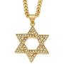 JAJAFOOK Star of David Pendant 18K Yellow Gold Iced Out Solid Jewish Necklace Jewelry, Cuban Chain