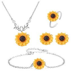 JOYID Sweet Sunflower Pearl Leaf Pendant Necklace Resin Daisy Flower Clavicular Chain Fashion Jewelry for Women