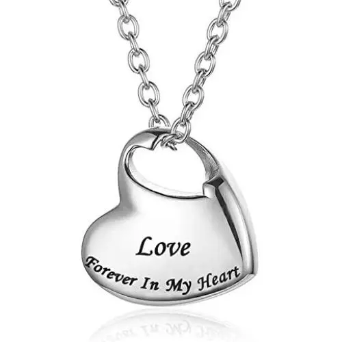 GISUNYE Cremation Urn Necklace for Ashes Urn Jewelry,Forever in My Heart Carved Locket Stainless Steel Keepsake Waterproof Memorial Pendant for mom & dad with Filling Kit (Love)…
