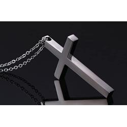 Reve Simple Stainless Steel Silver Tone Cross Pendant Necklace for Men Women, 20-24 Inches Chain