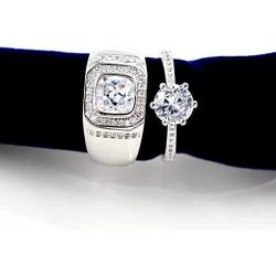 Uloveido 2 pcs Adjustable His and Hers Engagement Ring Set Puzzle Matching Heart Wedding Bands Couples Gifts LB018