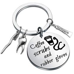 CENWA Dentist Gift Dental Hygienist Gift Dental Keychain Coffee Scrubs and Rubber Gloves Dentist Jewelry Graduation Gift for DH Dentist Assistant