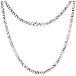 Silvadore 4mm Curb Mens Necklace - Silver Chain Cuban Stainless Steel Jewelry - Neck Link Chains for Men Man Women Boys Male Military - 14'' 16'' 18'' 20'' 22'' 24'' 26'' 36'' inch UK