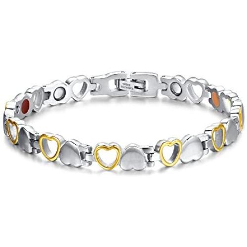 Titanium Magnetic Bracelet Heart Hollow Design Link Stylish Magnet Bracelets for Women,4 Colors to Choose, 8.3 Inches Adjustable