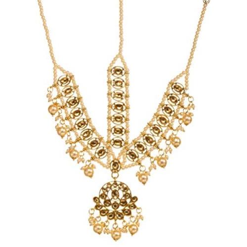 Bindhani Indian Bollywood Style Bridal Matha Patti Traditional Mang Tika Jewellery Damini Bridesmaid Hair Accessories Wedding Gold Plated Maang Tikka Bahubali Head Jewelry for Women