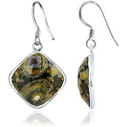 Orchid Jewelry 925 Sterling Silver Dangling Earrings For Women Green Jasper 17.40 Ct Cushion Genuine Gemstone Sensitive Ears Fashion Jewellery Anniversary Engagement Birthday Gifts For Ladies