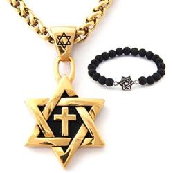 GUNGNEER Israel David Star Necklace Stainless Steel Keel Chain Strength Spiritual Jewish Star Jewelry Men Women