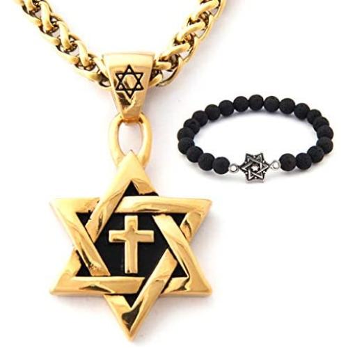 GUNGNEER Israel David Star Necklace Stainless Steel Keel Chain Strength Spiritual Jewish Star Jewelry Men Women