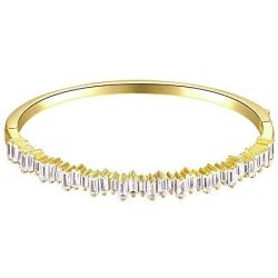 Lavencious Hinged Bangle Bracelet 4mm CZ Single Row Prong Rhodium Plated 7''