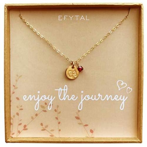 EFYTAL Graduation Gifts, Tiny Gold Filled Ohm Necklace on Enjoy The Journey Card, Dainty Om Pendant - Yoga Necklace, Retirement Gifts