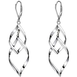 Fashion Double Leaf Wave Sprial Dangling Leverback Earrings Pierced Women Girl Rhodium Plated Bohemian