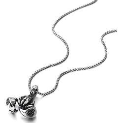 COOLSTEELANDBEYOND Gothic Vintage Mens Stainless Steel Scorpion King Claw Pendant Necklace 30 inches Wheat Chain