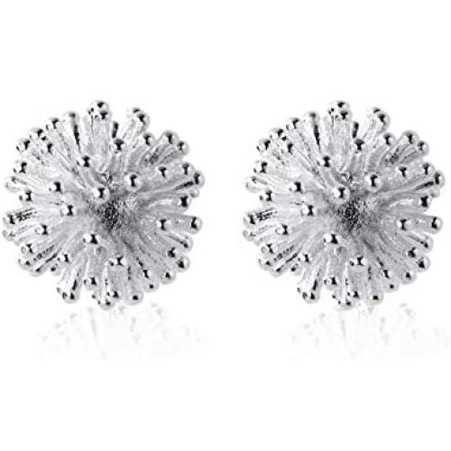 Dandelion Sterling Silver Stud Earrings for Women Teen Girls Men Hypoallergenic Flower Seed Cluster Piercing Ear Tragus Post Cute Lovely Sleeper Earrings Tiny Lightweight Jewelry Gifts for Best Friend
