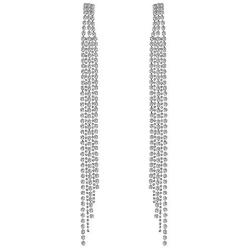 BLIJERY Silver Crystal Long Tassel Earring Rhinestone Wedding Dangle Earrings for Bridal & bridesmaid