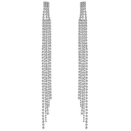 BLIJERY Silver Crystal Long Tassel Earring Rhinestone Wedding Dangle Earrings for Bridal & bridesmaid