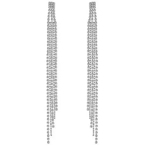 BLIJERY Silver Crystal Long Tassel Earring Rhinestone Wedding Dangle Earrings for Bridal & bridesmaid BLIJERY Silver Crystal Long Tassel Earring Rhinestone Wedding Dangle Earrings for Bridal & bridesmaid