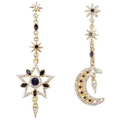 KaFu Moon and Star Earrings Long Dangle Stud Fashion Shiny Crystal Star Moon White Gold Color Drop Earrings Jewelry for Women Girl KaFu Moon and Star Earrings Long Dangle Stud Fashion Shiny Crystal Star Moon White Gold Color Drop Earrings Jewelry for Women Girl