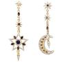 KaFu Moon and Star Earrings Long Dangle Stud Fashion Shiny Crystal Star Moon White Gold Color Drop Earrings Jewelry for Women Girl