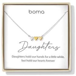 Boma Jewelry Sentiments Collection Daughters Sterling Silver Three Hearts with 14kt Rose and Yellow Gold Vermeil Necklace, 18 Inches