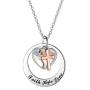 Two-Tone Sterling Silver and Rose Gold or Gold-''Faith Hope Love'' Cross Charm Pendant Necklace with Austrian Crystal