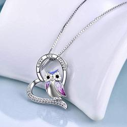 YFN Sterling Silver Lovely Pig Panda Sloth Owl Heart Pendant Necklace with Engraved Word Heart Necklace for Women
