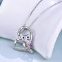 YFN Sterling Silver Lovely Pig Panda Sloth Owl Heart Pendant Necklace with Engraved Word Heart Necklace for Women