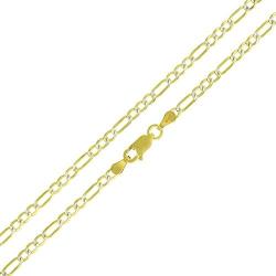 925 Italian Sterling Silver 3mm - 10.5mm Solid Figaro Diamond Cut Chain, FREE Microfiber Cloth, ITProLux Yellow Gold Plated Pave Link Necklace & Bracelet, Giorgio Bergamo