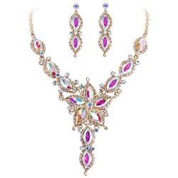 EVER FAITH Womens Marquise Crystal Flower Leaf Elegant Bridal Bib Collar Statement Necklace Earrings Set