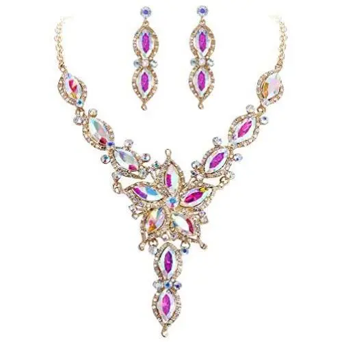 EVER FAITH Womens Marquise Crystal Flower Leaf Elegant Bridal Bib Collar Statement Necklace Earrings Set EVER FAITH Womens Marquise Crystal Flower Leaf Elegant Bridal Bib Collar Statement Necklace Earrings Set