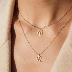 FANCIME Yellow Gold Plated Initial Necklace High Polish Monogram Letter Initial Necklace Sterling Silver Fine Jewelry for Women Girls 16” + 2” Extender
