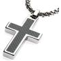 Unique GESTALT Tungsten Cross Pendant .4mm Surgical Stainless Steel Box Chain. Black Carbon Fiber Inlay.