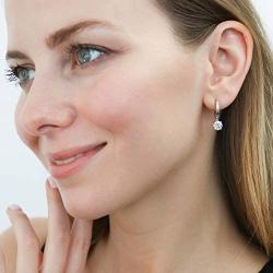 BERRICLE Rhodium Plated Sterling Silver Round Cubic Zirconia CZ Solitaire Anniversary Fashion Dangle Drop Earrings 1.6 CTW
