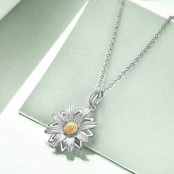 LUHE Daisy Flower Pendant Necklace 925 Sterling Silver for Women Daisy Charm Jewelry Birthday Gift