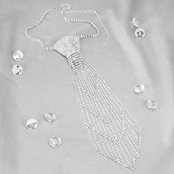 SP Sophia Collection Womens Sparkling Rhinestone Tie Inspired Drop Necklace with Cascading V Designs