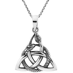 AeraVida Interwoven Snakes Triquetra or Trinity Knot .925 Sterling Silver Pendant Necklace