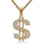 Lee Island Fashion 24K Gold Plated Simulated Diamond CZ Fully Dollar Sign Pendant Stainless Steel Necklace, 24 inch Chain Jewelry