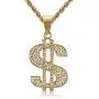 Lee Island Fashion 24K Gold Plated Simulated Diamond CZ Fully Dollar Sign Pendant Stainless Steel Necklace, 24 inch Chain Jewelry