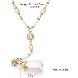 CrazyPiercing Y-Shape Necklace, Long Pearl Teardrop Pendant Necklace Chain for Women Girls, 24Inch