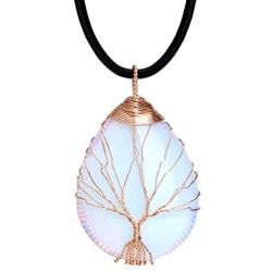 POTESSA Tree of Life Teardrop Heart Amethyst Opal Pendant Necklace Copper Wire Wrapped Gemstone Healing Chakra Necklace Choker 18'' …