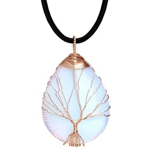 POTESSA Tree of Life Teardrop Heart Amethyst Opal Pendant Necklace Copper Wire Wrapped Gemstone Healing Chakra Necklace Choker 18'' …