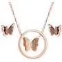 JDXN Rose Gold Stainless Steel Butterfly Stud Earring Pendant Necklace Set For Women Girls Christmas Gift