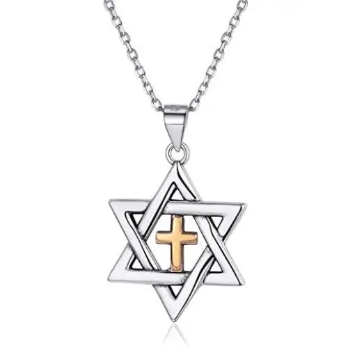 Nofade Silver Cross Star of David Pendant Necklace Gold&Silver Two Tone Pendant Religious Jewish Jewelry for Women Men, Chain 18(with Gift Box) Nofade Silver Cross Star of David Pendant Necklace Gold&Silver Two Tone Pendant Religious Jewish Jewelry for Women Men, Chain 18(with Gift Box)