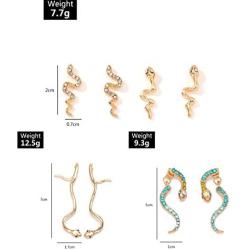 3 Pairs Snake Earrings Set Animal Snake Stud Dangle Earrings Serpent Wave Gold Silver Crystal Drop Earrings Vintage Cobra Huggie Hoop Earrings for Women Girls Punk Gothic Ear Jewelry