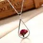 AILUOR Silver Pressed Rose Flower Teardrop Pendant Necklace, Creative Natural Real Dried Flower with Transparent Glass Surface Womens/Girls Fashion Necklace for Wedding Bridesmaid Jewelry