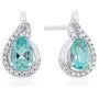 .925 Sterling Silver Pear Cut Created Aquamarine & Created White Sapphire Teardrop 18'' Pendant Necklace and Stud Earring March Birthstone Jewelry Set