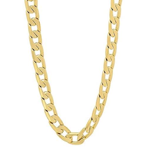 The Bling Factory 6mm-11mm 14k Yellow Gold Plated Flat Cuban Link Curb Chain Necklace or Bracelet